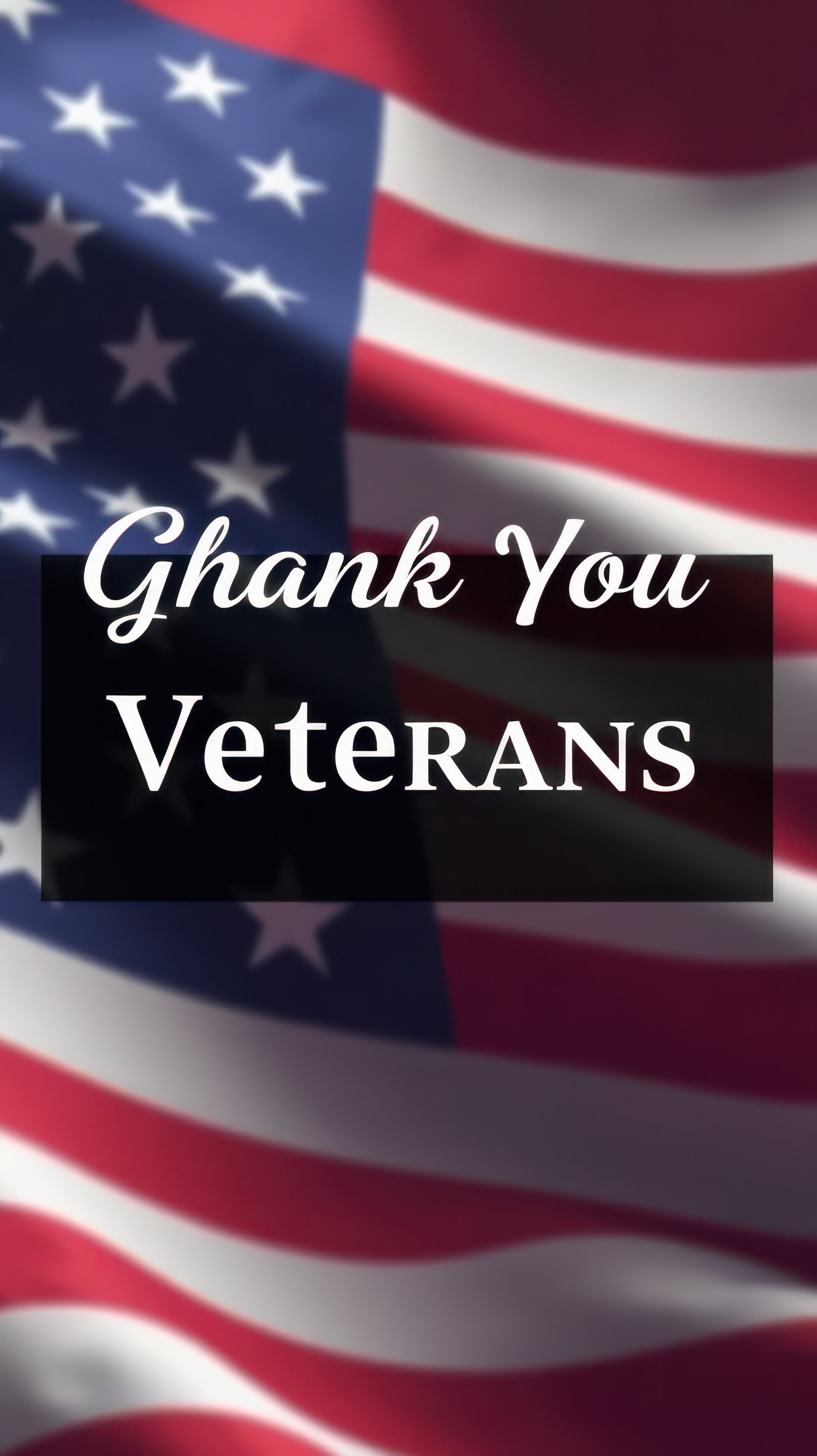 Thank you veterans message displayed over American flag with red and white stripes